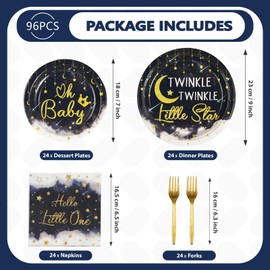 Grencian Twinkle Twinkle Little Star Decorations 96Pcs Gender Reveal Party Supplies Plates and Napkins Baby Shower Disposable Tableware for Baby Girls or Boys Gender Reveal Party Decorations Serve 24