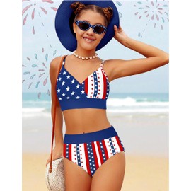 DONWEN Girls 4th of July Swimsuit 15-16 Years 4th of July Bathing Suit Girls Star Patriotic American Flag Print Fourth of July Bathing Suits for Girl USA Swimsuit