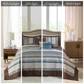 Madison Park Princeton Reversible Quilted Bedspread Set, Solid Reverse Summer Breathable, Lightweight All Season Bedding Layer, Matching Shams, Bedspread King(120"x118"), Blue 5 Piece