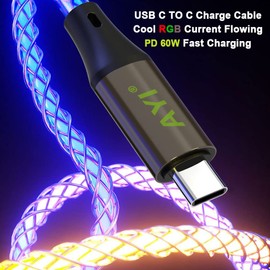 RGB USB Type C to USB A 2.0 Android Charger Cable Fast Charging High Data Speed Visible Colorful Current Flowing Compatible with All Type C Device-RGB 39 Inches