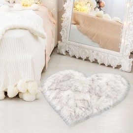 sourcing map Faux Fur Sheepskin Area Rugs, Heart Shaped Shaggy Fluffy Rug for Sofa Living Room Bedroom Floor - Soft Deep Pile Plush Carpet Non Slip, 70 x 90cm/2.3x3ft White+Black