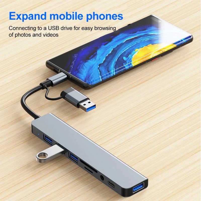 Universal USB Splitter 8 Port USB-C Hub Adapter 5G Speed