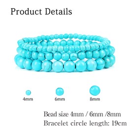 CINSKYING 3Pcs Healing Crystal Turquoise Bracelets for Women Men 8mm 6mm 4mm Natural Stone Beaded Stretch Bracelet Jewelry Gifts for Women Girl (T1-Turquoise)