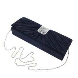 Elegante bolso de noche de estilo clásico plisado de satén con diamantes de imitación – varios colores, Marino, Talla unica