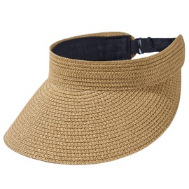 VASANA Sun Visor Hats for Women Foldable Straw Visor Hat Wide Brim Summer Beach Cap Roll Up Packable Ponytail Hats (Cafe)