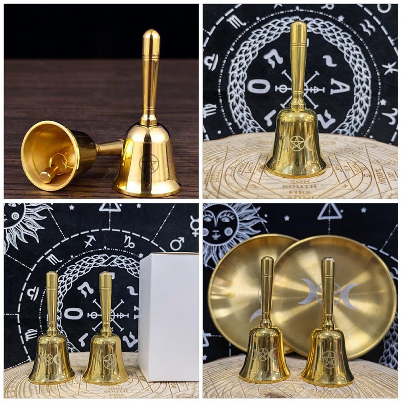 MAGICLULU Mini Brass Altar Bell with Pentagram Pattern Multi Functional