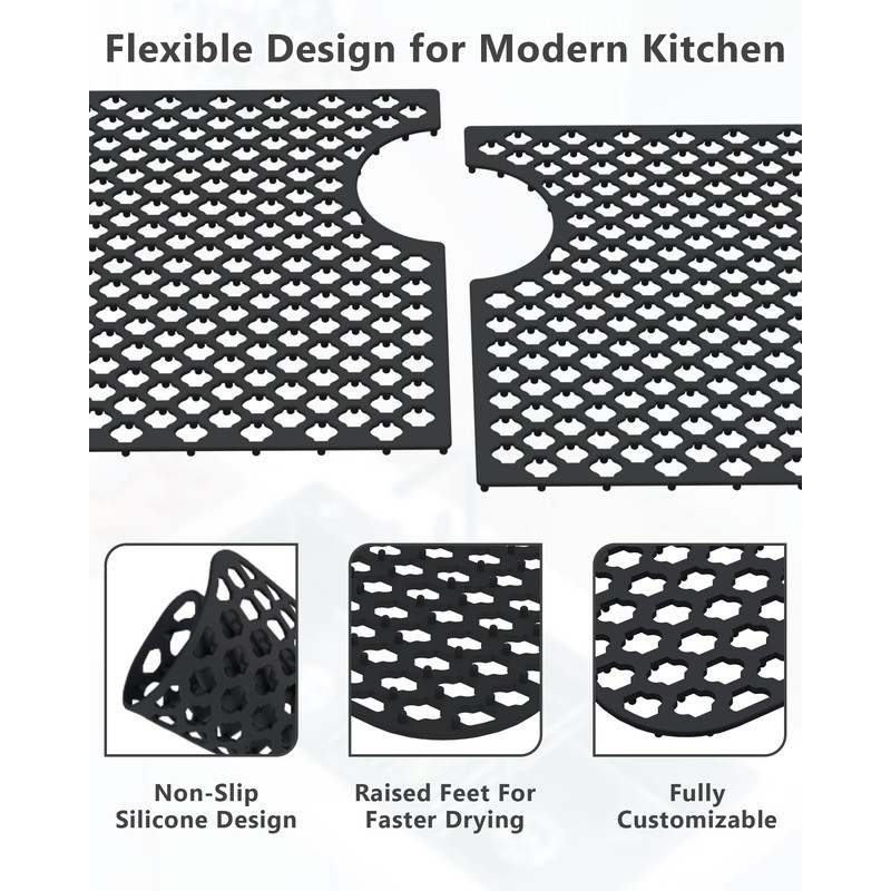 Behok Separable Silicone Sink Protector Grid Mat 28-7/16x13-13/16",Black