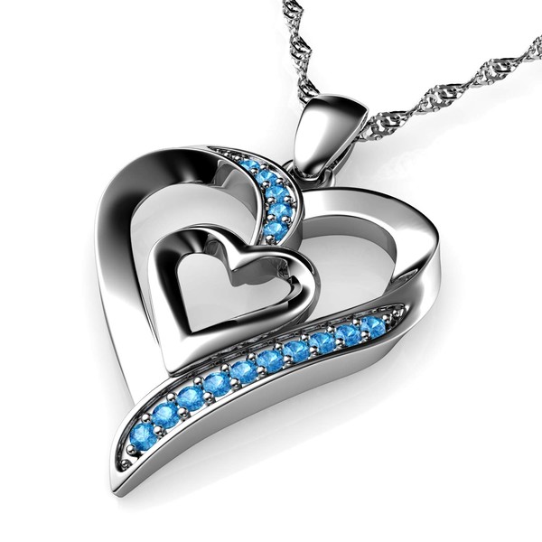 DEPHINI - Double blue Heart Necklace - 925 Sterling Silve