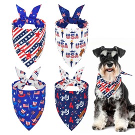 ShuRung 4 Pack USA Independence Day Dog Bandanas 4th of July Reversible Pet Bandanas American Flag Themed Pattern Doggie Scarves for Small Medium Large Dogs