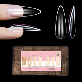 NOVO OVO L Sculpted Thick Almond Nail Tips for Flat Nails, Extra Thick Long False Nails Press on, Full Cover Soft Gel Extension Fake Nail for Acrylic kit, Clear X 15 Sizes 450pcs