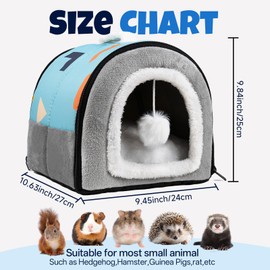Pet Soft Guinea Pig Hideout, Washable Bunny Bed Cozy Small Animals House Cave for Rabbits Hamster Rats Chinchilla (Blue&Grey)