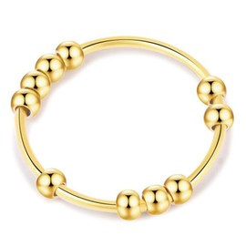 SERYNOW Gold Silver Fidget Ring Anti Anxiety Rings for Women, Anxiety Relief Rings Size 5-10 Beads Fidget Spinner Anxiety Ring for Girls Men (Gold, 7)