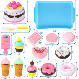 LOVESTOWN Pretend Desserts Food Toy, 15 PCS Play Food Desserts Set for Kids Kitchen, Play Dounts for Toddlers,Toy Food Ice Cream Cupcake Baking Plastic Play Food for Girls Boys Birthday Gift