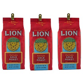 Lion Coffee, Gold Roast, Whole Bean, 10 Ounce Bag (Pack of Three)
