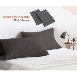 SGI King Pillowcase Size Silky Soft & Smooth Egyptian Cotton 600 Thread Count Pillowcase Dark Grey Solid, Long Staple & Breathable, Easy to wash, Pack of 2