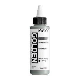High Flow Acrylics by GOLDEN, N5 Neutral Gray, 4 fl. oz. Bottle, Professional Acrylic Paint, Opaque