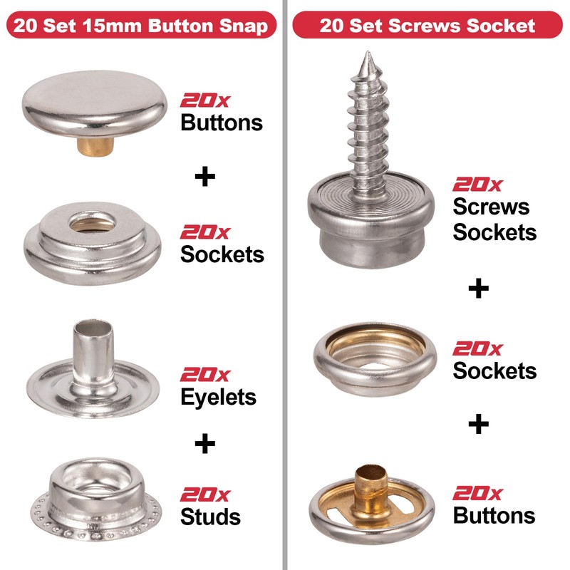 Spurtar Heavy Duty Snap and Fasteners Kit Adjustable Snap Button