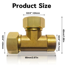 2 pieces 3/4 inch brass T-piece 90°, 3/4 inch brass T-piece swivel pipe fitting, DN20 3-way T-connector coupling, AG x female x female x female T piece water connection for air conditioning