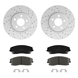12.6 inch(320mm) Front Drilled Slotted Disc Brake Rotors & Ceramic Brake Pads Kit with Hardware fit for DODGE CHALLENGER 2009-2018 2020 2021 CHARGER 2006-2018 2020 2021 MAGNUM 2005-2008