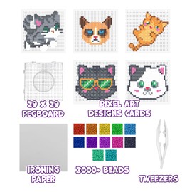 Splat Planet Cat Themed Pixel Art Melty Bead kit Fuse Beads for Kids Craft Art kit (Cats)