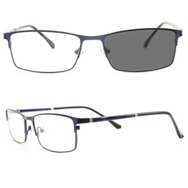 mincl Transition Sunglasses Men's Sun Photochromic Lens Metal Full Frame Reading Glasses (Blue, 0)