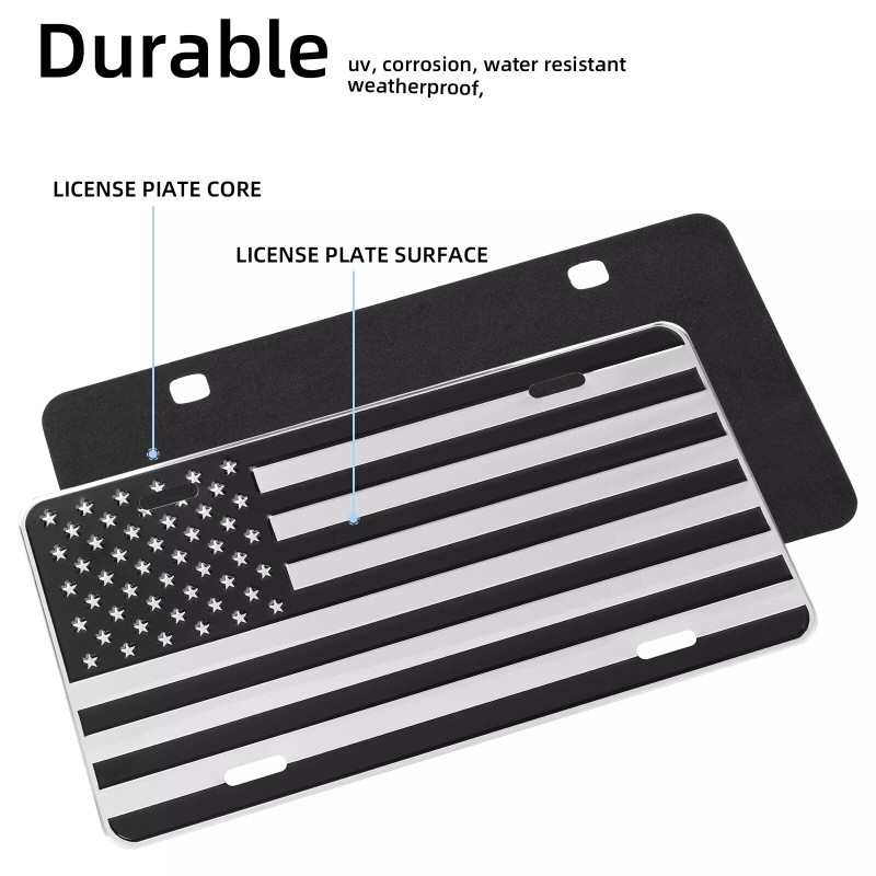 VEHITO American Flag License Plate, Black Front Flag License Plates