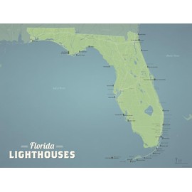 Best Maps Ever Florida Lighthouses 18x24 Poster (Natural Earth | Black Frame)