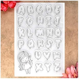 Kwan Crafts ABC Balloons Girl English Alphabet Letters Clear Stamps for Card Making Decoration and DIY Scrapbooking