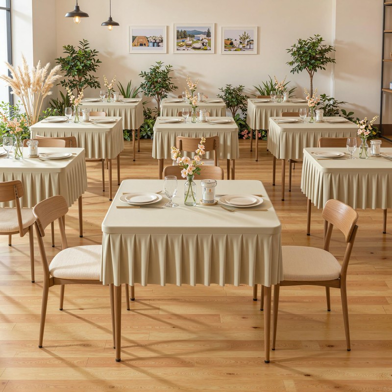 PARTISKY Natural Spandex Square Tablecloths 34x34 Inch, Wrinkle Free Fitted