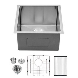 Lordear 17x17 inch Undermount Bar Prep Sink Deep Single Bowl 16 Gauge R10 Tight Radius Stainless Steel Kitchen Sink Basin
