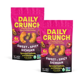Daily Crunch Sprouted Cashews and Dehydrated nuts for a Unique Crunch, Keto Friendly, Non-GMO Zero Seed Oils, Gluten Free 4oz (2 Pack, Sweet + Spicy Sichuan Cashews)