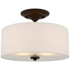 Kira Home Addison 13" 2-Light Semi-Flush Mount Ceiling Light Fixture with Off-White Fabric Drum Shade, Bronze Finish