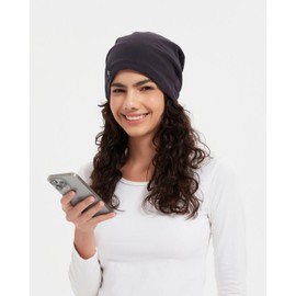 Radia Smart® EMF Protection Ultimate GOTS Organic Cotton Slouch Beanie, 5G Blocking, RF Shielding, EMF Protection, Brain Coat, Black