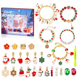 Christmas Advent Calendar 2024 Girls, Advent Calendar Charm Bracelet, DIY Charm Bracelet Making Kit, 24 Days of Surprise Xmas Countdown Gifts for Kids Teens Women