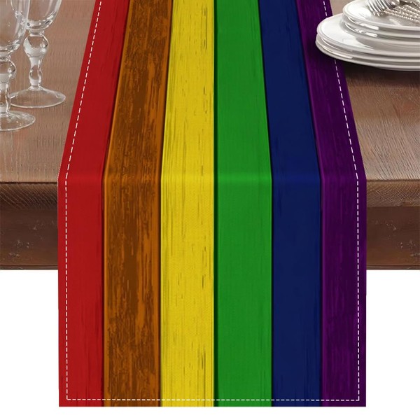 Pride Rainbow Modern Art Burlap Table Runners for Table Dresser