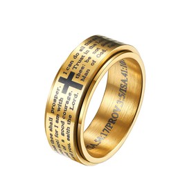HIJONES Men's Stainless Steel Bible Verse Lords Prayer Cross God Ring 3 Colours Rotating Black/Gold/Silver, Metal, Metal