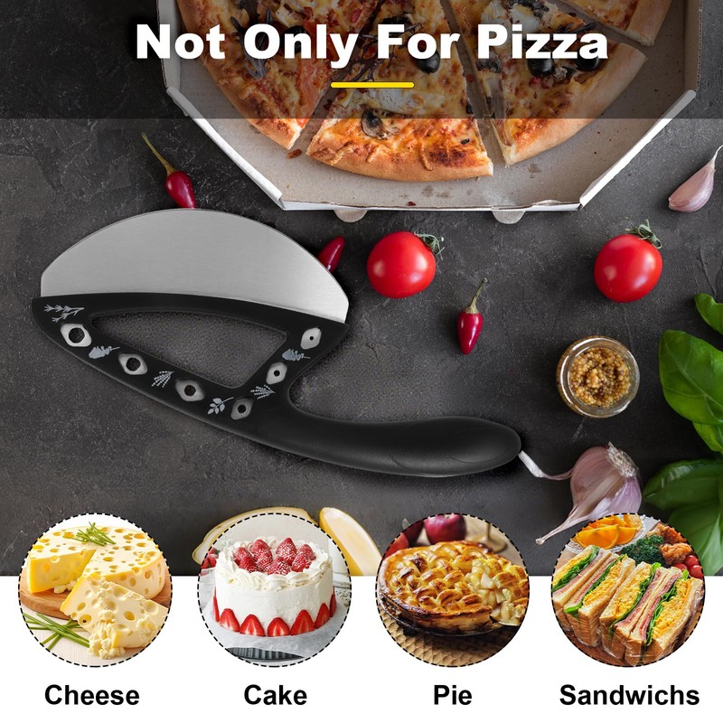 2-in-1 Pizza Cutter Rocker Blade with Herb Stripper Holes, Sharp