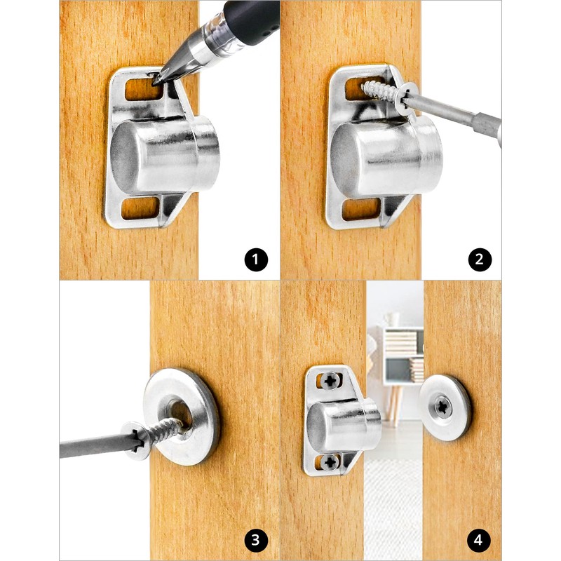 QWORK 8-Pack Silver Magnetic Door Latch Kit – Zinc Alloy