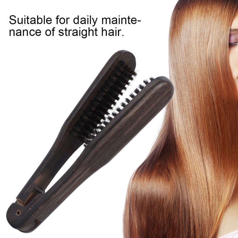 Professional Hairdressing Comb Double Brushes Wooden Anti static Hair Straightener