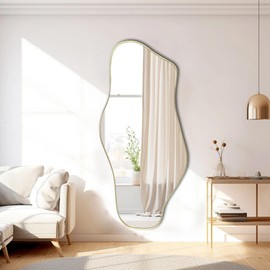 DAOYIJIAJU Irregular Mirror, Asymmetrical Mirrors, 51.1"x23.6" Large Gold Wall Mirrors, Modern Unique Shaped Mirrors Decorative for Living Room Bathroom Bedroom Hallway Entryway Fireplace