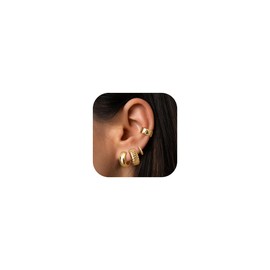 FIOROYAL Small Gold Hoop Earrings Set for Women 14K Gold Chunky Hoops Earrings Hypoallergenic Lightweight Thick Huggie Open Hoops Ear Cuffs Earring Sets for Multiple Piercings Gold
