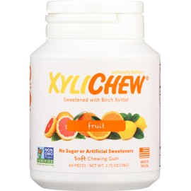 Xylichew Natural Fruit Xylitol Gum, Sugar Free, Non GMO, 60 Pieces (Pack Of 4)