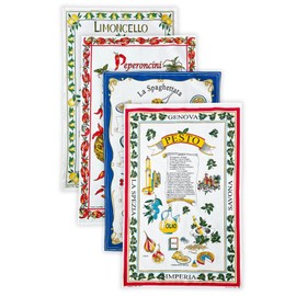 BLU RITMO Tea Towels Set, Cotton Kitchen Towels, Made in Italy, Absorbent Multi-Purpose Cloths, Colourful, Large Cloth 55 x 85 cm (Sapori - 4 Pieces)