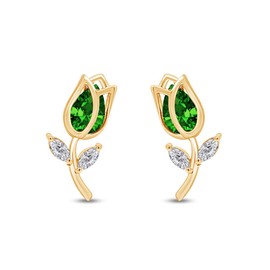 Pear & Marquise Shape Simulated Emerald & White Cubic Zirconia Stud Earrings In 14k Yellow Gold Over Sterling Silver