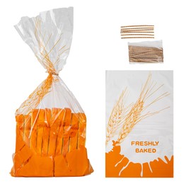Lesibag Plastic Bread Bags with Ties, Clear Loaf Bags for Homemade Bread, Sandwich, Muffins, and Baked Goods (Orange (Pack of 50))