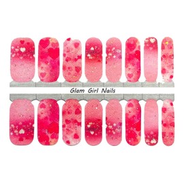 Glam Girl Nails Chunky Glitter Hearts Nail polish strips / Nail Wraps / Nail Stickers