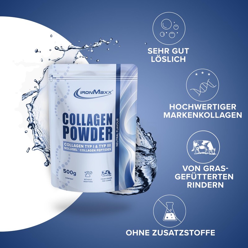 IronMaxx Collagen Powder - 500 g Bag | Pure Collagen