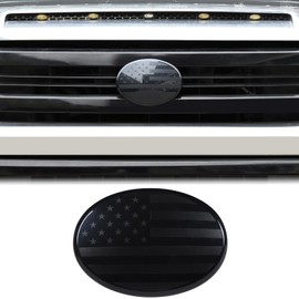 Aunginsy Car Front Emblem Trim Cover Compatible with Toyota Tundra 2007-2017, Front Hood Center Grille Emblem Badge Logo Cover Circle Ring Decorative Overlay ABS Accessories, American Flag Pattern