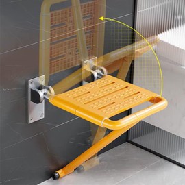 Folding Shower Seat Wall Mounted, Elderly Safety Shower Stool,Bathroom Folding Chair,Bathroom Shower Stool,Barrier Free ABS Bathroom Folding Stool,Small Space Folding Office Chair. (Yellow)