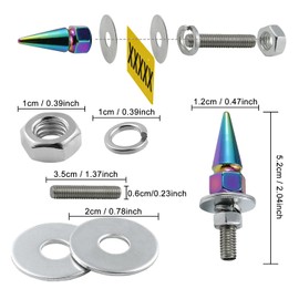 Bashineng Spike License Plate Screw Fasteners 4 Pcs Kit License Plate Frame Bolts Decoration Stainless Steels Aluminum Alloy Universal Fit Most Cars Truck Motorcycle (Multicolor)